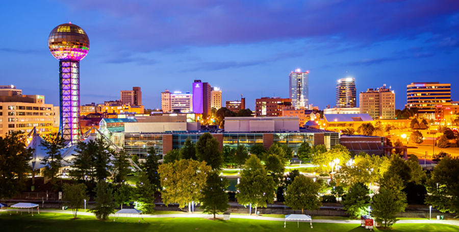 Knoxville, Tennessee City Skyline and City Lights at Night